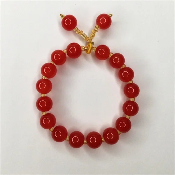 Handcrafted Natural Red Agate Buddha Stone Beaded Stretch Bracelet - Picture 5 of 8